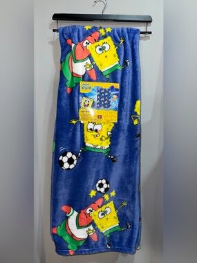 SpongeBob SquarePants Blue Plush Throw Blanket with Yellow & Red Characters